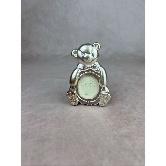 Vintage Teddybear Picture Frame 90s Y2K Silver Metal - Picture 1 of 4